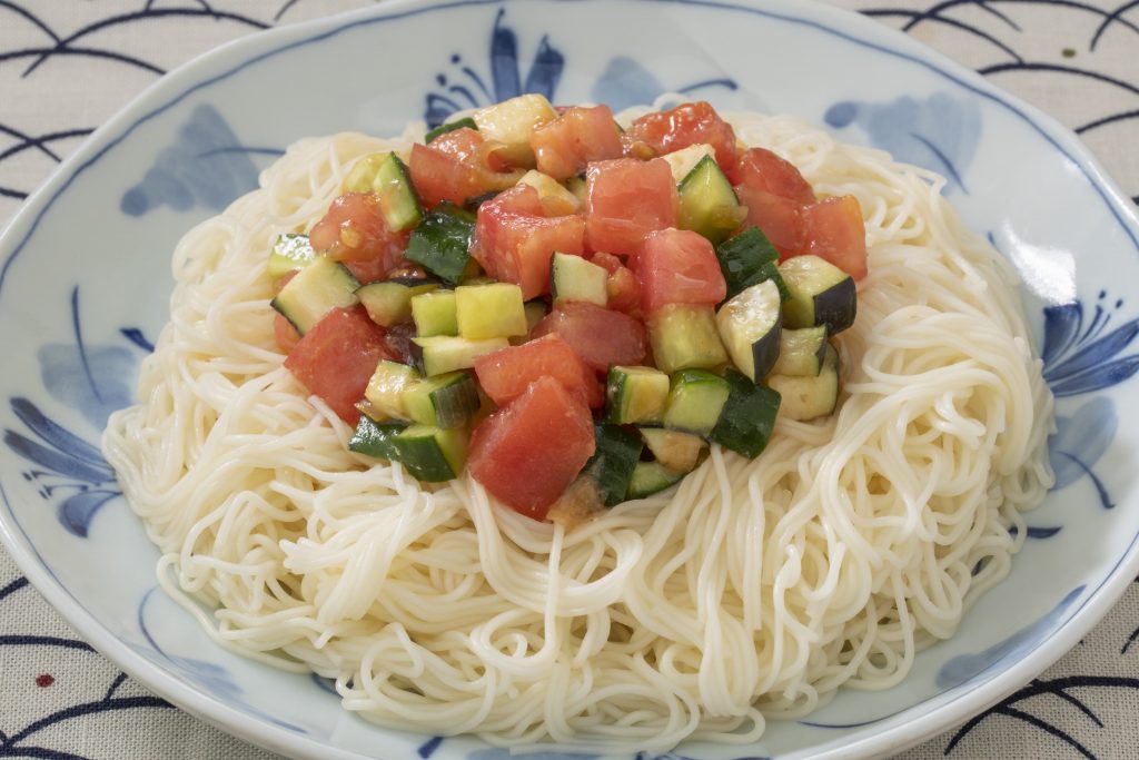 ねぎみそ　夏野菜　そうめん